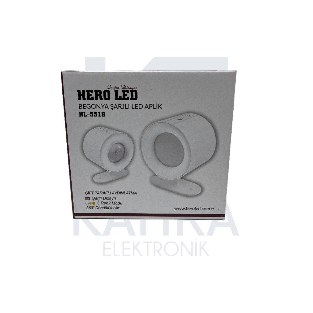 HL-5518 Begonya 5W Çift Taraflı Şarjlı Led Aplik 360° Dönebilir Duvar Aplik