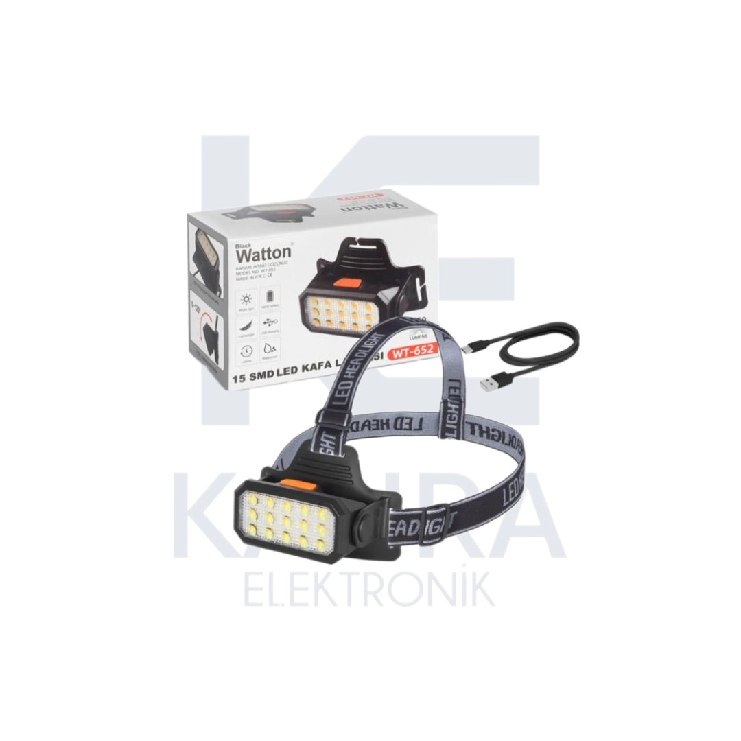 WT-652 ŞARJLI KAFA FENERİ 15 LEDLİ SARI/BEYAZ