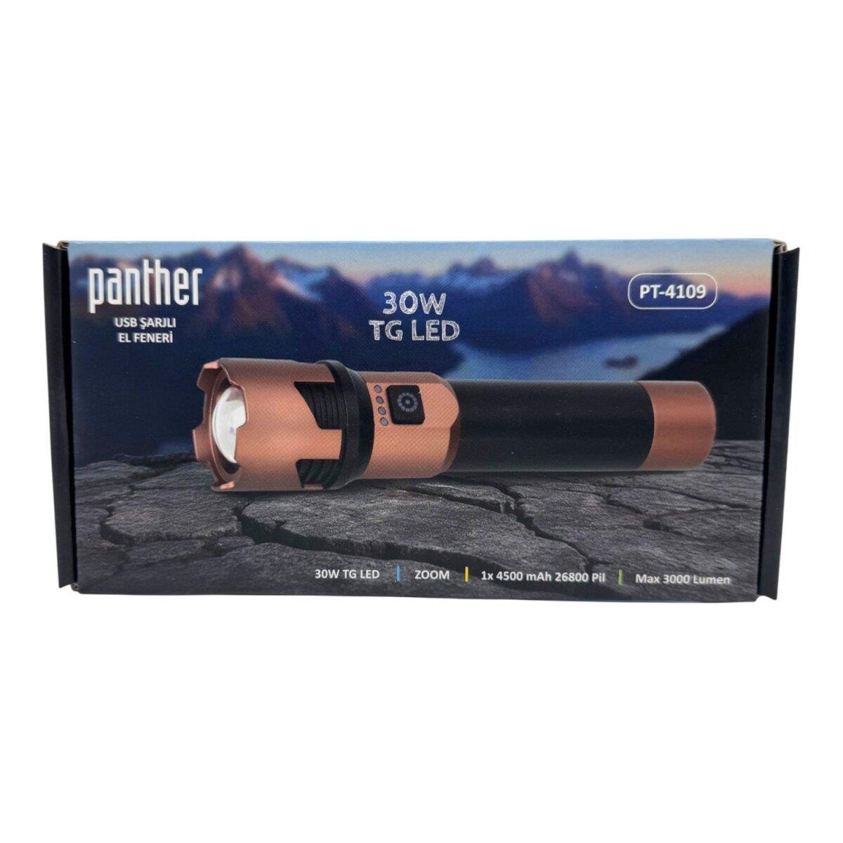 PANTHER PT-4109 30 Watt TG Ledli USB Şarjlı Zoomlu El Feneri - Görsel 5