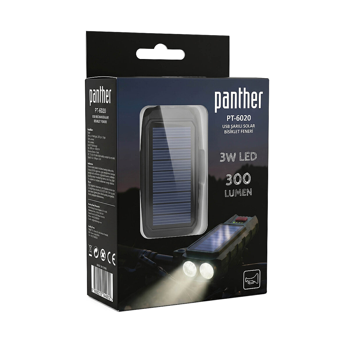 PANTHER PT-6020 USB ŞARJLI SOLAR BİSİKLET FENERİ - Görsel 5
